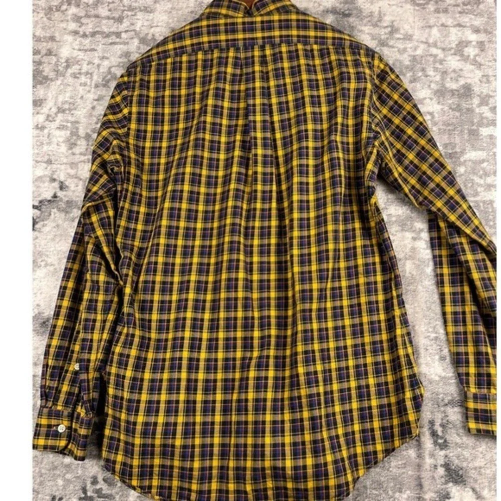 Vtg Polo Ralph Lauren‎ Custom Fit Tartan Plaid Button M Yellow Blue